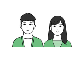 シンプルな線画で描かれた男女のカップルイラスト