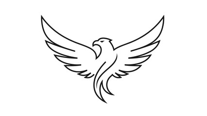 Fototapeta premium Minimalist Phoenix or Eagle Line Art Logo with Spread Wings