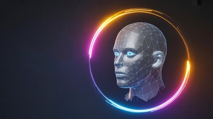 Obraz premium Artificial intelligence human head with glowing digital ring concept 