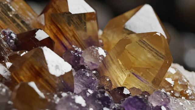 Golden Brown and Purple Crystals in Macro Detail