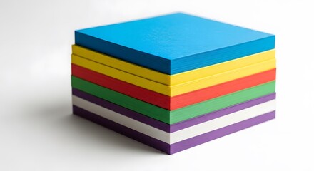 Isometric Stack of Colorful Square Paper Sheets
