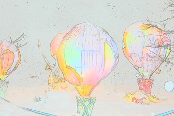 Abstraction. Drawing of night glowing lanterns