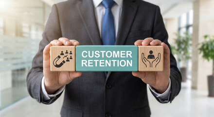 Obraz premium CUSTOMER RETENTION. Concept of customer acquisition and retention business marketing. Incentive and welfare program. Retain new clients.