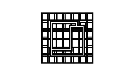 Fototapeta premium Abstract geometric black and white grid pattern with overlapping squares.