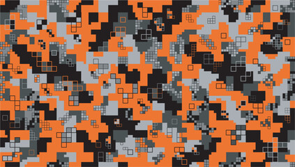 seamless digital camouflage pattern with orange, grey and black colors
