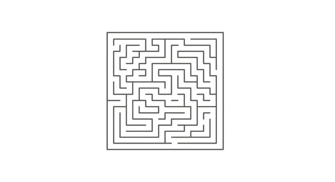 Black and white square maze puzzle with a single path and dead ends.
