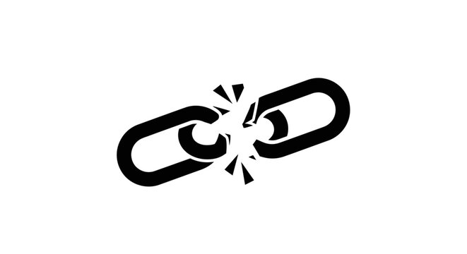 Black and white icon of a broken chain link symbolizing disconnection or breakage.