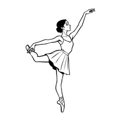 Dibujo con líneas de chica joven bailarina de ballet bailando con zapatillas de punta © teracreonte
