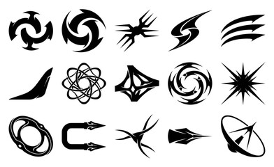 Abstract Neo-Tribal Cyperpunk Symbol Element Kit for Futuristic UI and Graphic Apparel Design