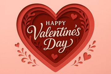 A digital illustration of a red heart Happy Valentine's Day text for a romantic greeting card or social media post Valentine's Day