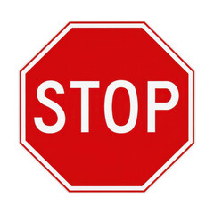 Red stop sign with white text and border