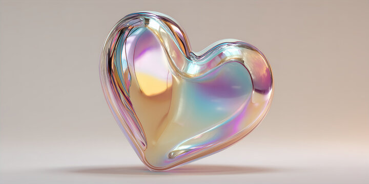Futuristic Iridescent 3D Glass Heart Sculpture