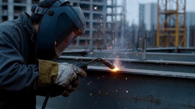 Welder working with sparks
