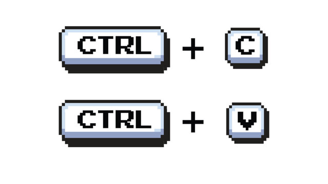 Ctrl C, Ctrl V 8 bit button Pixel art 8-bit for game.