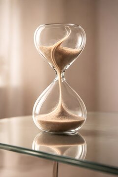 A classic hourglass with sand flowing, symbolizing the passage of time and the ephemeral nature of moments