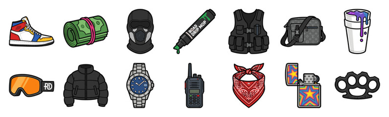 Flat Vector Urban Streetwear Culture Element Kit for Hypebeast Lifestyle Graphic Design