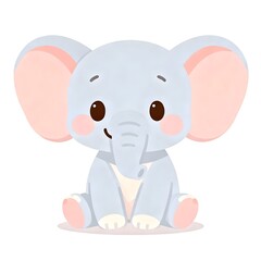 Adorable cartoon baby elephant sitting with big ears and smiling face