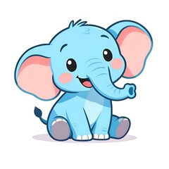 Adorable cartoon baby elephant sitting with big ears and smiling face