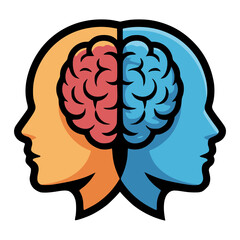 Dual Minds: A vibrant depiction of two contrasting sides of the human mind, showcasing the brain with its intricate network and thought processes.