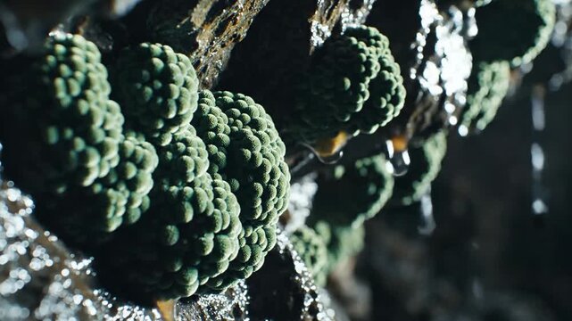 Green Wavellite Clusters in Damp Cavern