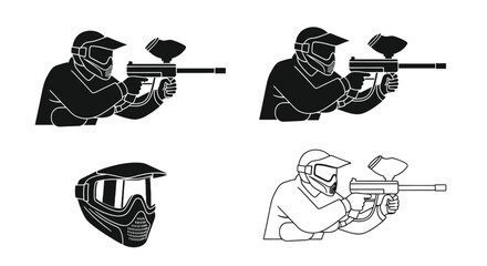 Paintball equipment illustrations players with guns and protective masks © Tutul