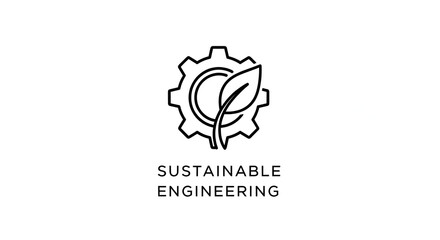 Sustainable Engineering Logo Symbol - Minimalist Gear and Leaf Black Stroke Icon