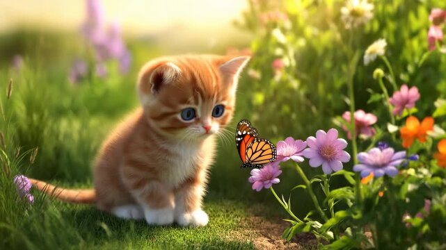 Cute funny cat in cartoon style.
