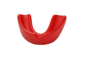 Red sports mouthguard protecting teeth for contact sports