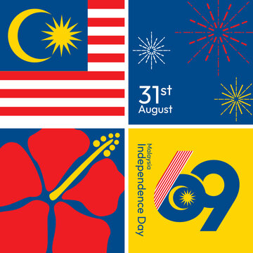 Vector illustration of 69 years Malaysia Independence Day, 31 August. Malaysia day banner and poster design for social media and print media