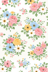 Fototapeta premium Elegant_Flat_Floral_Rose_and_Wildflower_Colorful_Bouquet_Pattern