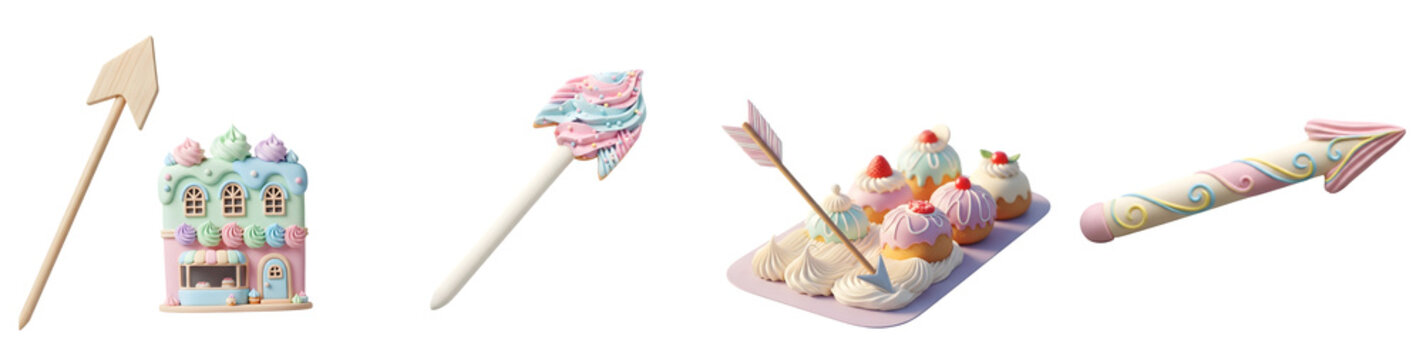 Whimsical pastel candy shop and cupid arrows with a transparent background