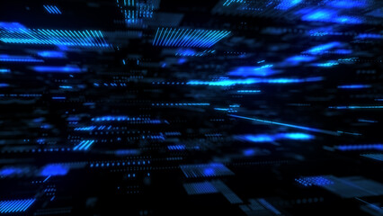 Obraz premium Digital database cyberspace. Decoding algorithms hacked software. Cyber security with moving particles. Big data visualization. 3d rendering.