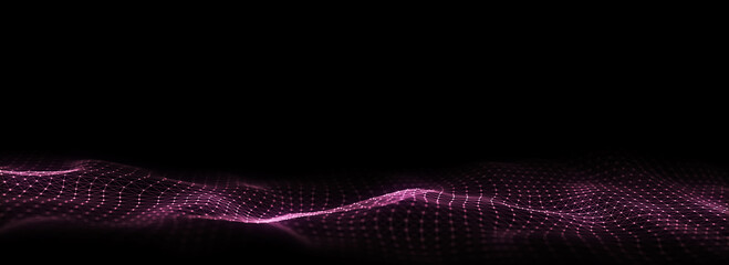 Digital technology wave. Dark cyberspace with motion dots and lines. Futuristic digital background. Big data analytics. 3d rendering. © Mykola