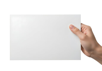 Fototapeta premium A hand holding a blank white card isolated on white background