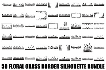 Floral Grass Border Silhouette Bundle