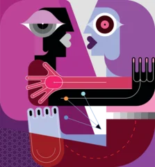 Gardinen Abstraktion Kunst Vector modern art illustration of two people hugging and looking at each other.  ©  danjazzia