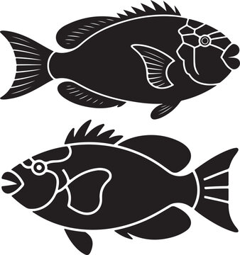Stylized Black parrotfish Illustration on White Background