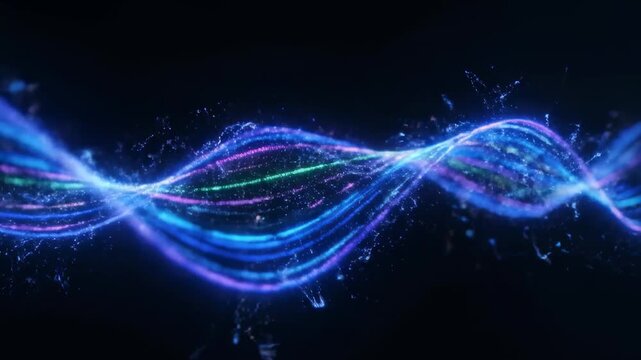 Rotating dynamic neon waves. Colored shiny sparks of spiral wave.