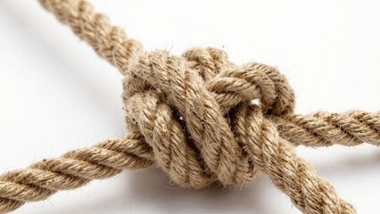Fototapeta premium Robust natural fiber rope knot, securely tied, symbolizing strength, connection, and resilience