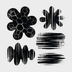 Monochromatic abstract shapes with various distressed and grunge textures for graphic design