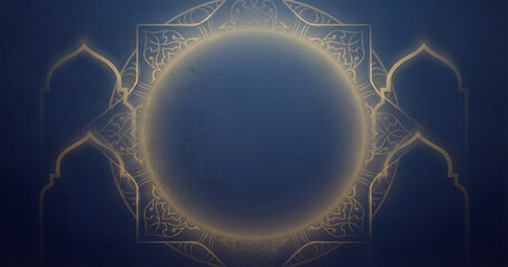 Obraz premium Intricate Arabic design background golden ornate patterns on deep blue elegant textured surface