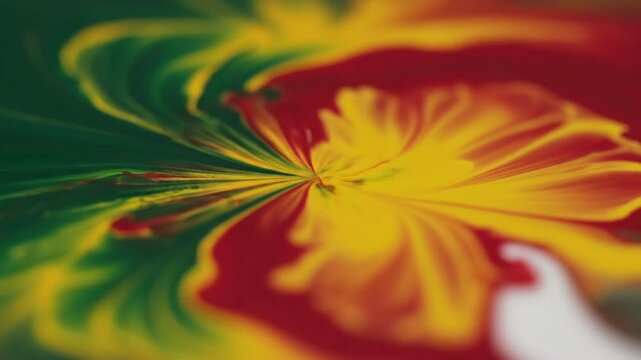 Abstract Swirling Paint Art Revealing the Colors of Jamaica with a Close Up View and Bokeh Effect