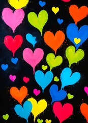 Bright multicolored blots in the form of abstract hearts