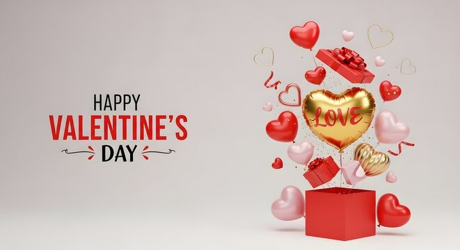 Valentine's day celebration with red hearts and gift box