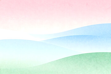 Obraz premium Abstract blue and green background with waves featuring a summer landscape illustration of mountains and green hills