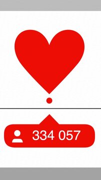 Social media heart icon with follower growing counter notification