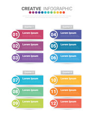 Obraz premium Infographic quarterly template for presentation 12 months in 4 quarter can be used for workflow layout, process diagram, flow chart.