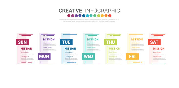 Timeline business for 7 day, 7 options, infographic design vector and Presentation can be used for workflow layout, process diagram, flow chart.