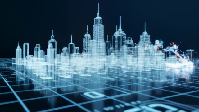 Futuristic Building Wireframe Formation With Stream Energy Vfx