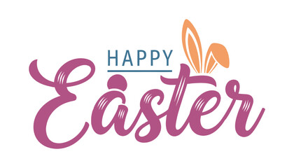 Fototapeta premium Easter greeting with colorful typography and easter bunny ears